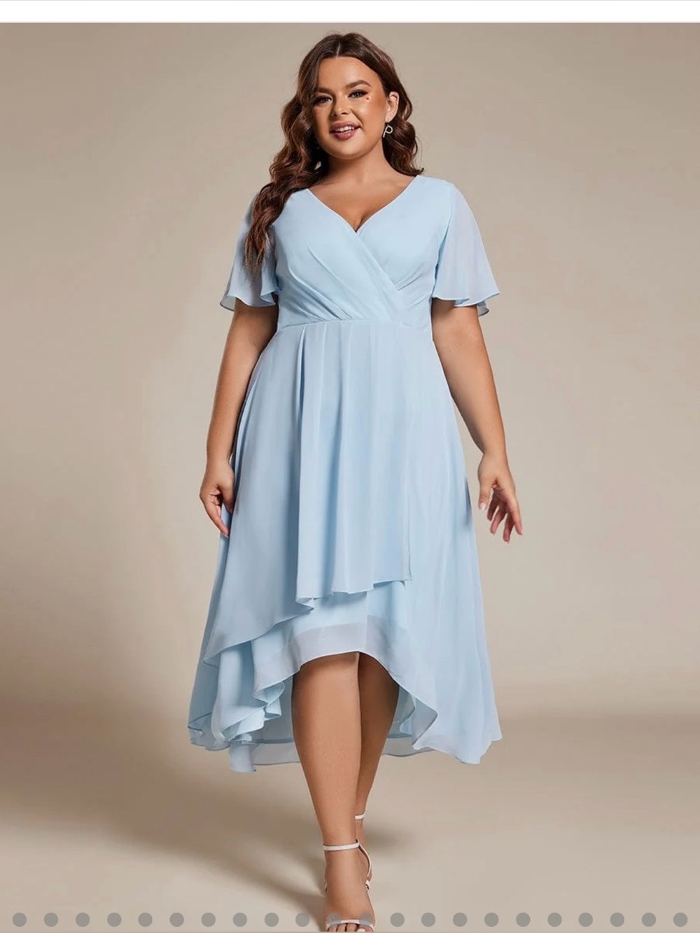 Ever Pretty Plus Size Light Blue V-Neck High-Low Dress